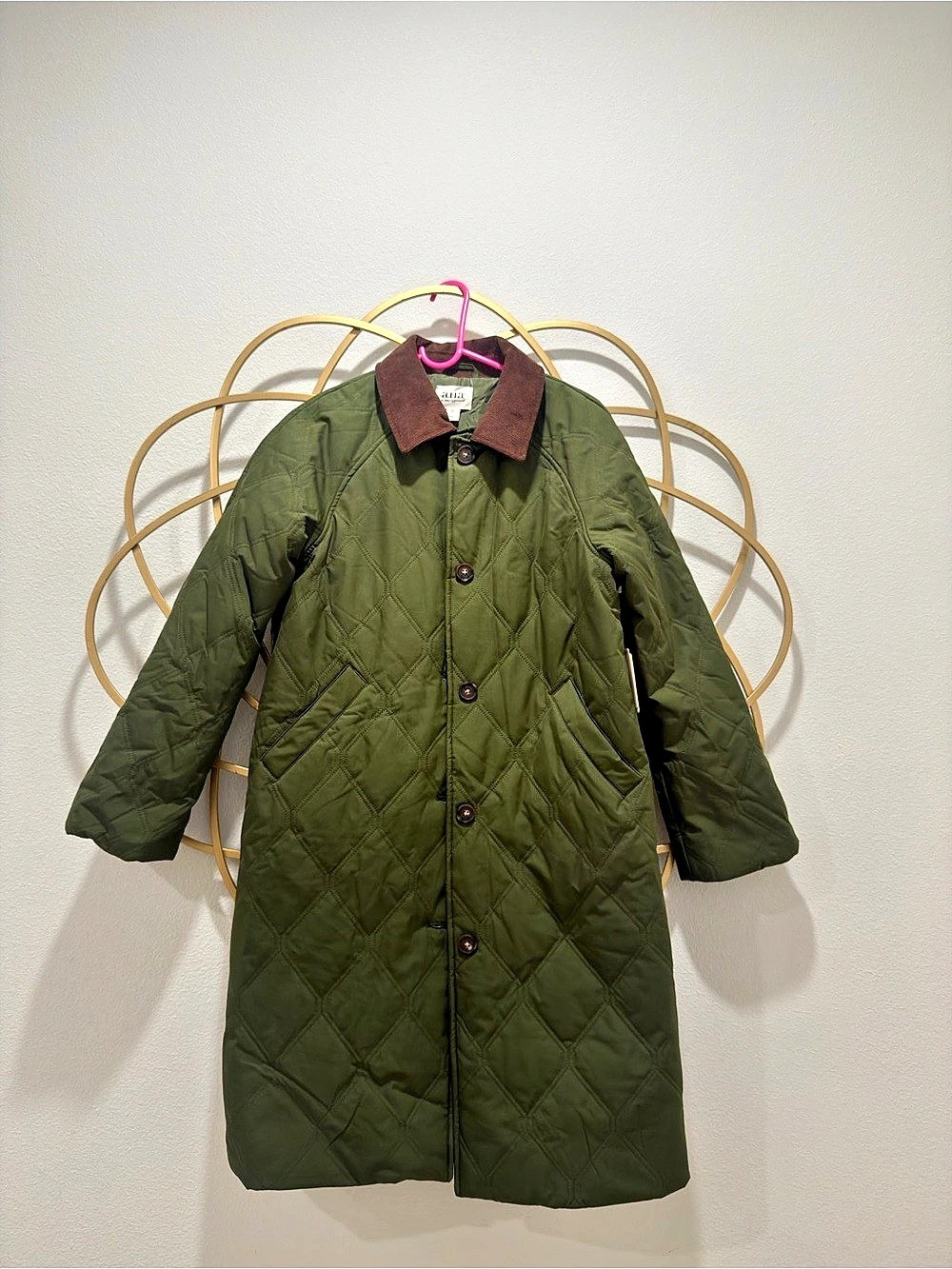 ana Quilted Utility Coat in Green & Brown XS NWT